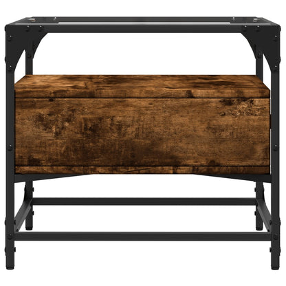 Tavolino con Piano in Vetro Rovere Fumo 50x50x45 cm Acciaio | homemem39