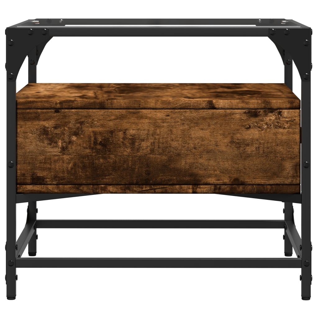Tavolino con Piano in Vetro Rovere Fumo 50x50x45 cm Acciaio