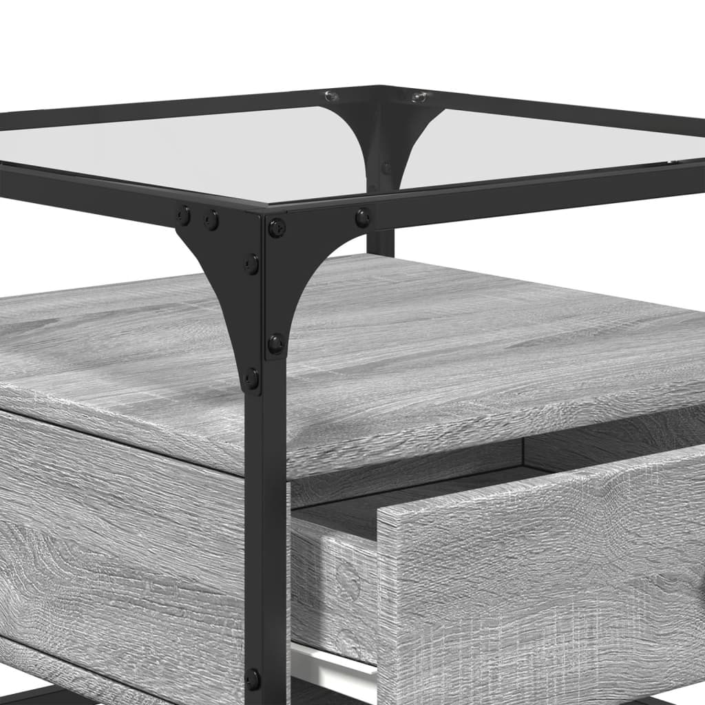Tavolino con Piano in Vetro Grigio Sonoma 50x50x45 cm Acciaio | homemem39