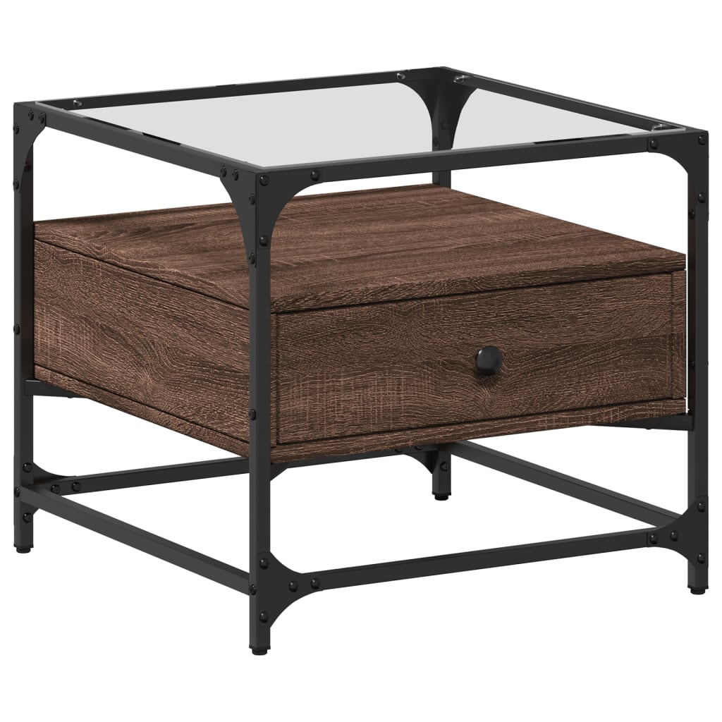 Tavolino Salotto con Ante in Vetro Rovere Marrone 50x50x45 cm | homemem39