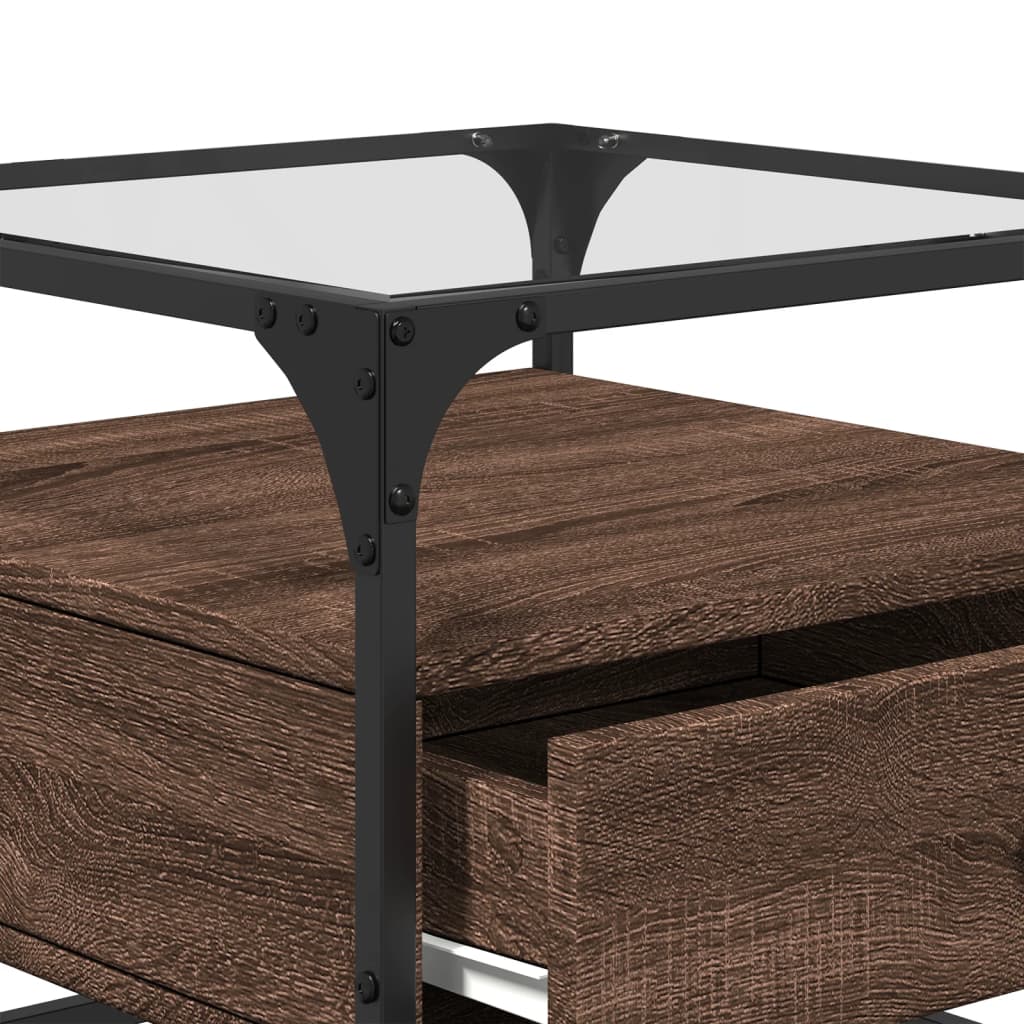 Tavolino Salotto con Ante in Vetro Rovere Marrone 50x50x45 cm | homemem39