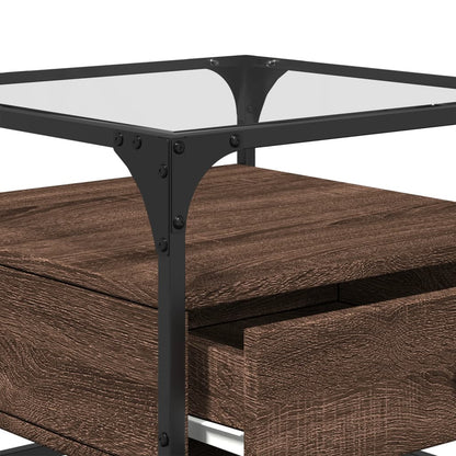 Tavolino Salotto con Ante in Vetro Rovere Marrone 50x50x45 cm | homemem39