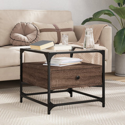 Tavolino Salotto con Ante in Vetro Rovere Marrone 50x50x45 cm | homemem39