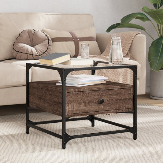 Tavolino Salotto con Ante in Vetro Rovere Marrone 50x50x45 cm | homemem39