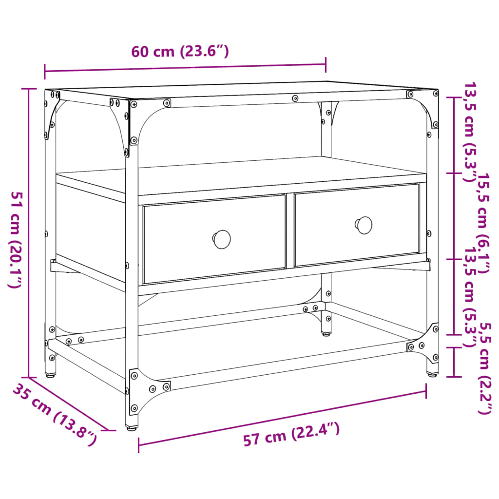 Mobile TV Piano Vetro Rovere Fumo 60x35x51cm Legno Multistrato