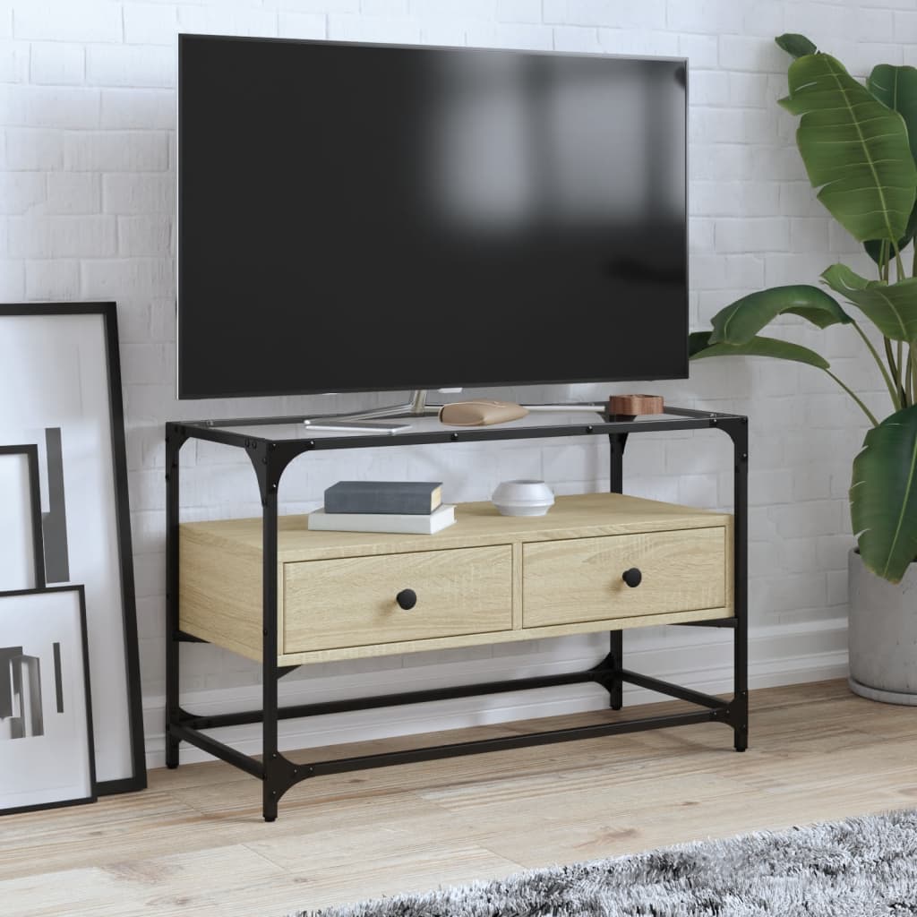 Mobile TV Piano Vetro Rovere Sonoma 80x35x51 Legno Multistrato - homemem39