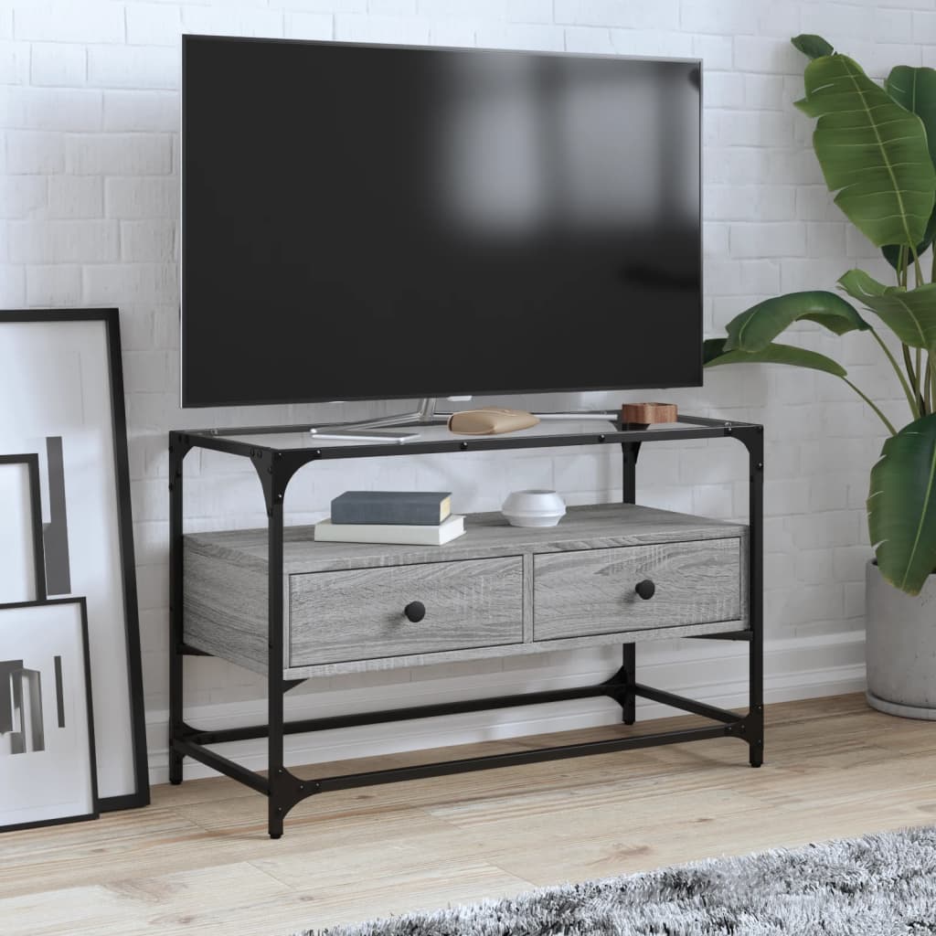 Mobile TV Piano Vetro Grigio Sonoma 80x35x51 Legno Multistrato - homemem39