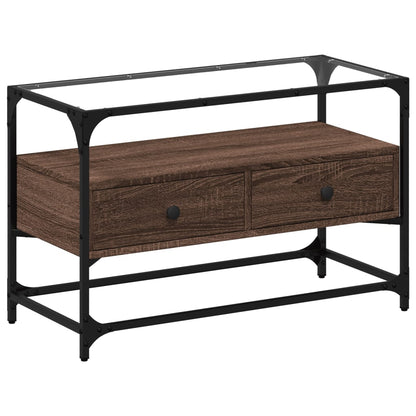 Mobile TV Piano Vetro Rovere Marrone 80x35x51 Legno Multistrato - homemem39