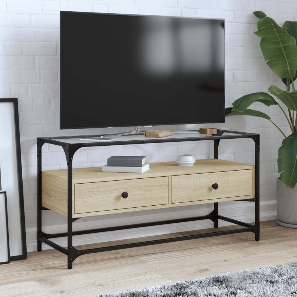 Mobile TV Piano Vetro Rovere Sonoma 98x35x51 Legno Multistrato - homemem39