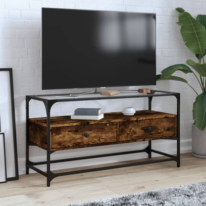Mobile TV Piano Vetro Rovere Fumo 98x35x51cm Legno Multistrato - homemem39