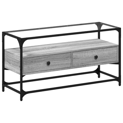Mobile TV Piano Vetro Grigio Sonoma 98x35x51 Legno Multistrato - homemem39