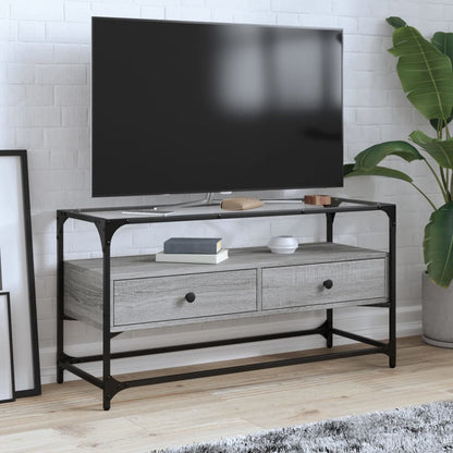 Mobile TV Piano Vetro Grigio Sonoma 98x35x51 Legno Multistrato - homemem39