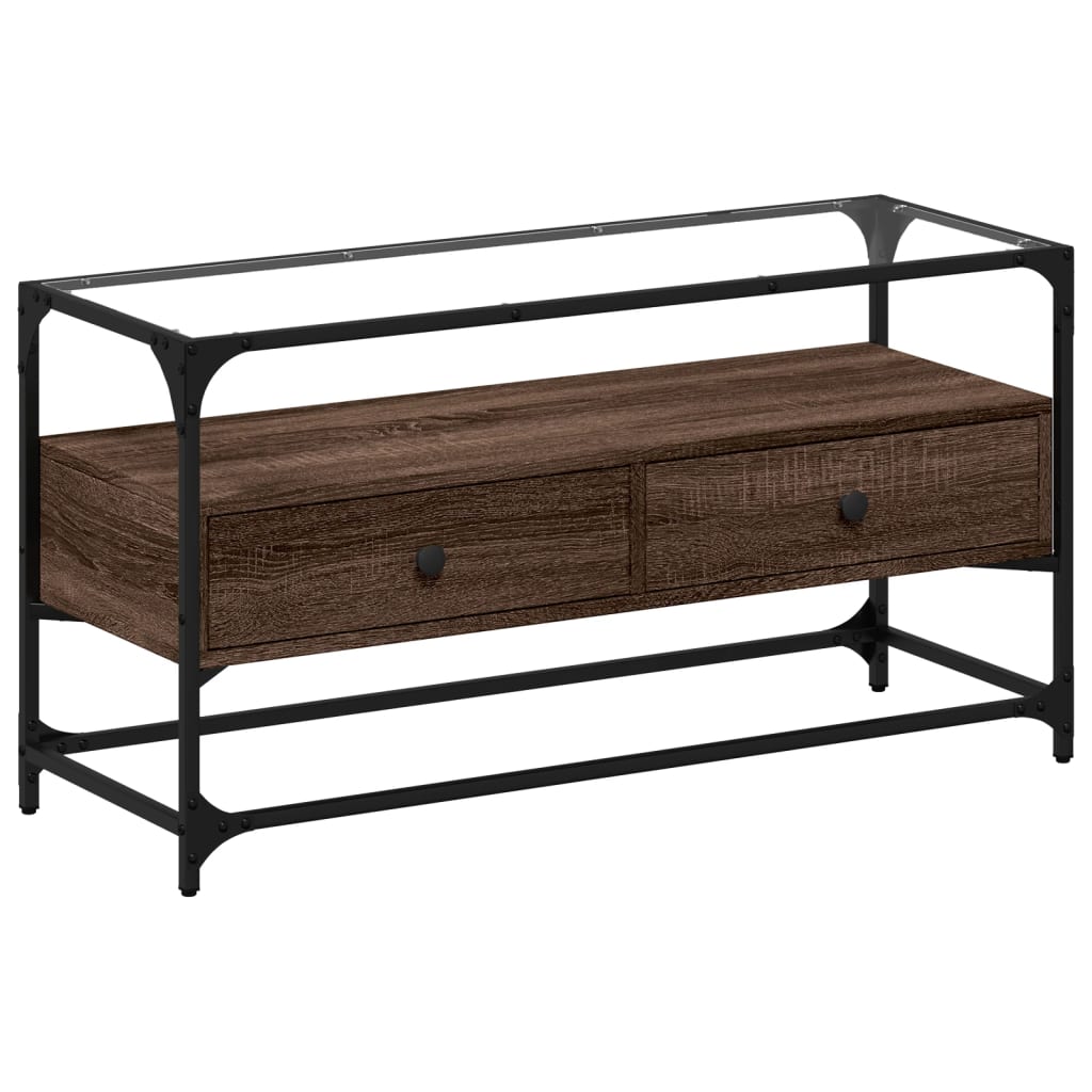 Mobile TV Piano Vetro Rovere Marrone 98x35x51 Legno Multistrato - homemem39