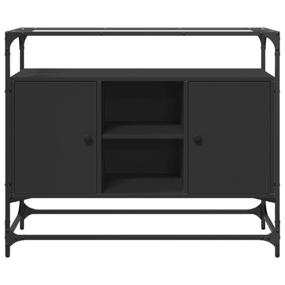 Credenza con Piano in Vetro Nero 98x35x81cm Legno Multistrato