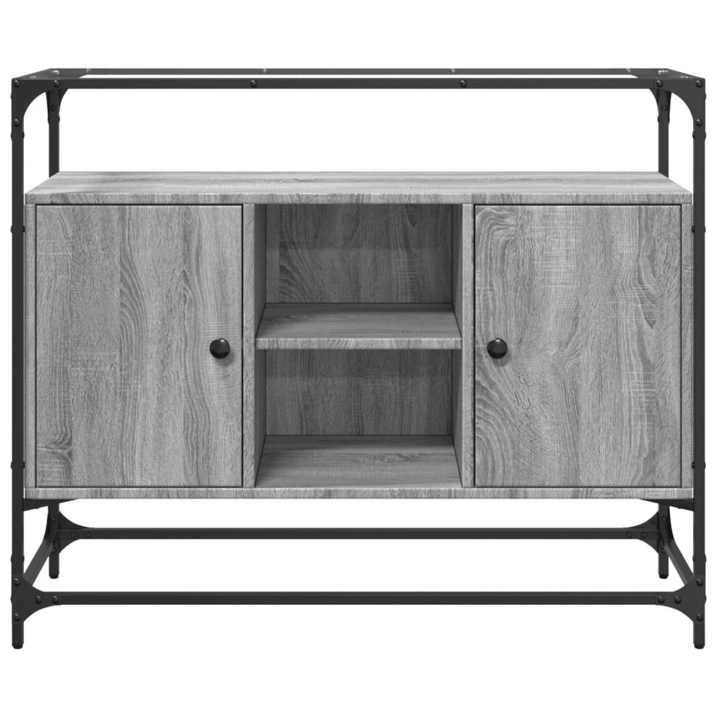 Credenza Piano Vetro Grigio Sonoma 98x35x81cm Legno Multistrato