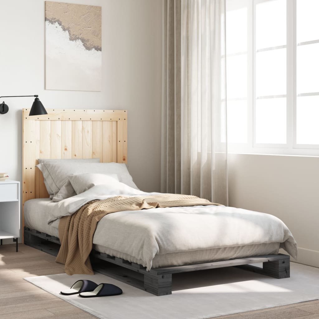 Giroletto con Testiera Grigio 90x200 cm Legno Massello di Pino