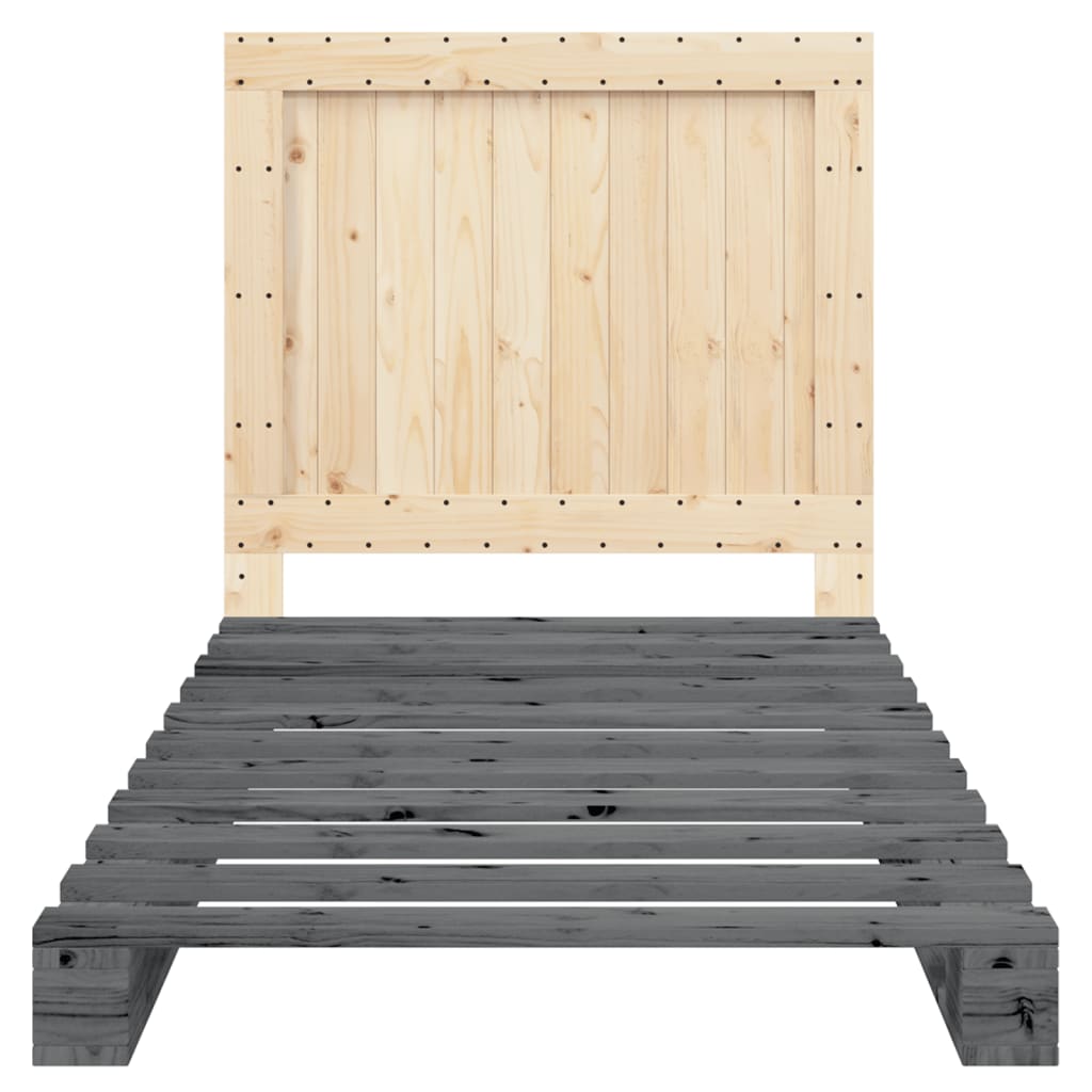 Giroletto con Testiera Grigio 100x200 cm Legno Massello di Pino