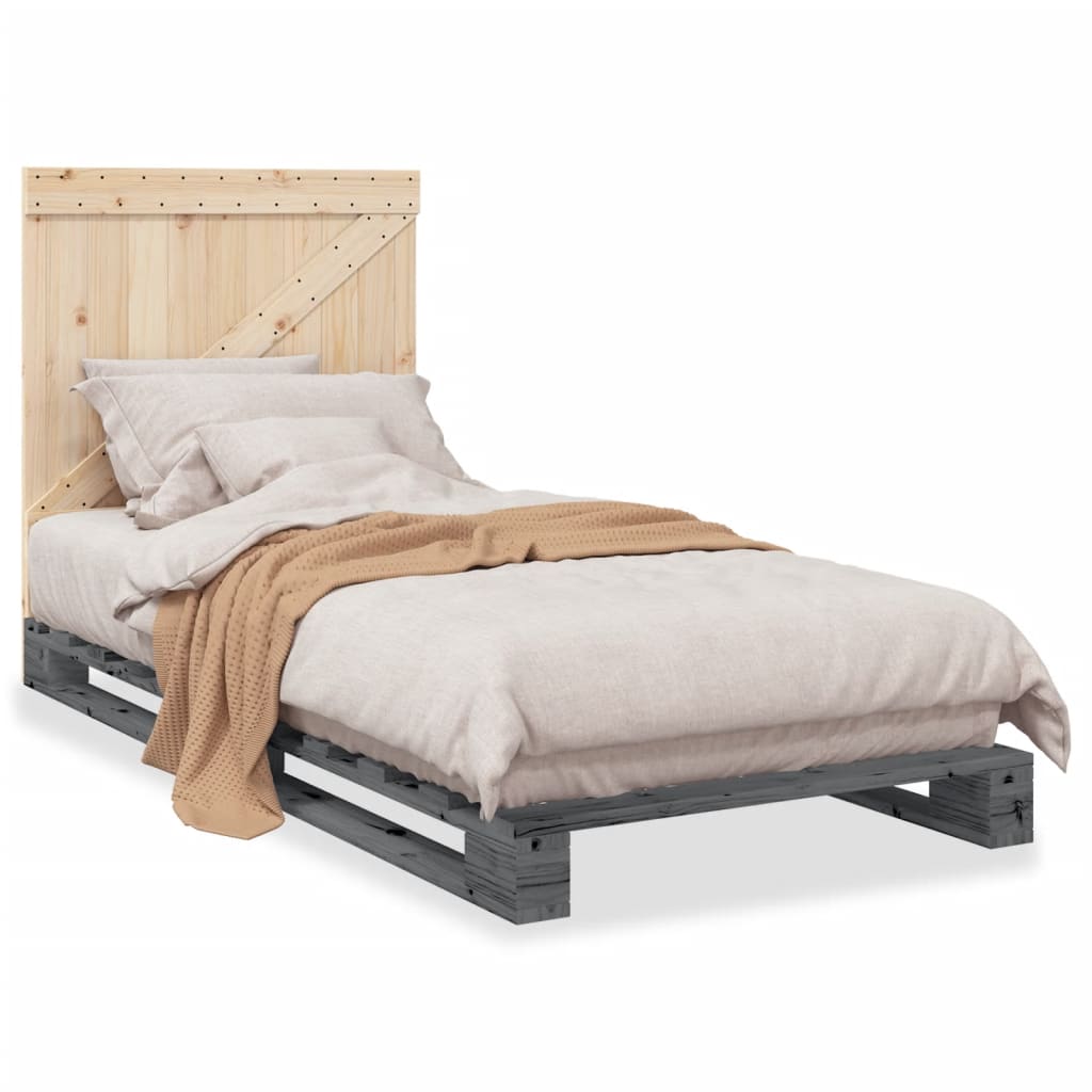 Giroletto con Testiera Grigio 90x200 cm Legno Massello di Pino | homemem39