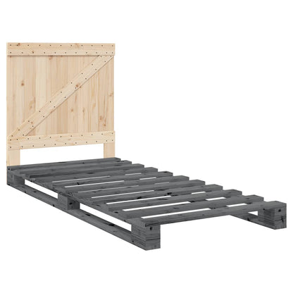 Giroletto con Testiera Grigio 90x200 cm Legno Massello di Pino