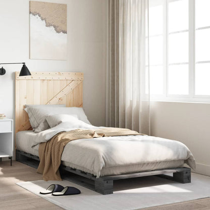Giroletto con Testiera Grigio 90x200 cm Legno Massello di Pino