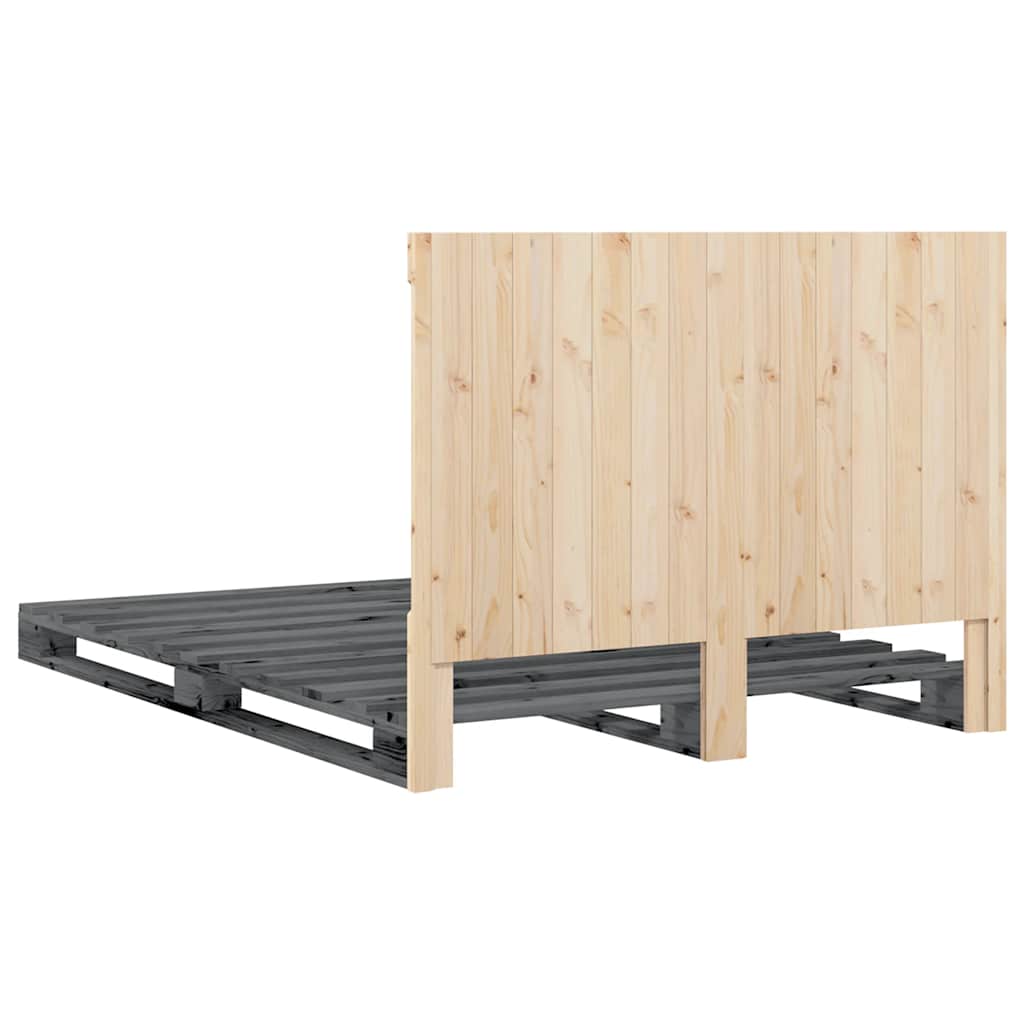 Giroletto con Testiera Grigio 140x200 cm Legno Massello di Pino