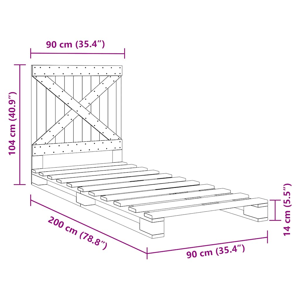 Giroletto con Testiera 90x200 cm in Legno Massello di Pino | homemem39