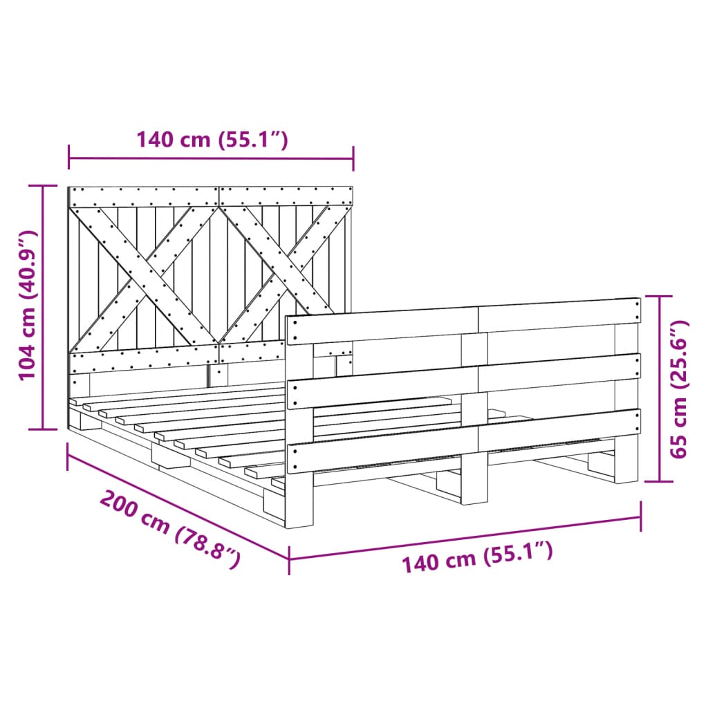 Giroletto con Testiera 140x200 cm in Legno Massello di Pino