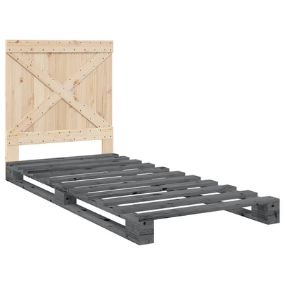 Giroletto con Testiera Grigio 90x200 cm Legno Massello di Pino