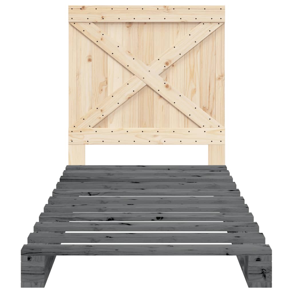Giroletto con Testiera Grigio 90x200 cm Legno Massello di Pino | homemem39