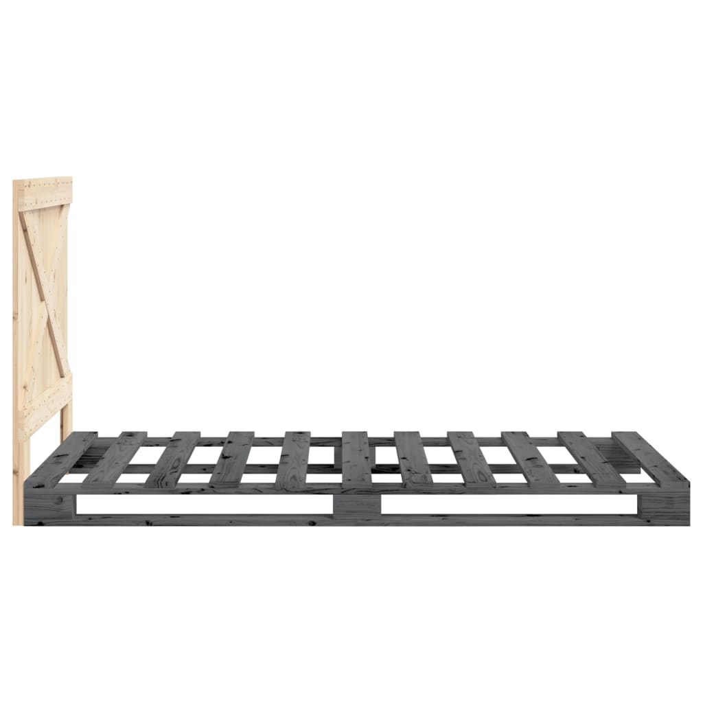 Giroletto con Testiera Grigio 90x200 cm Legno Massello di Pino