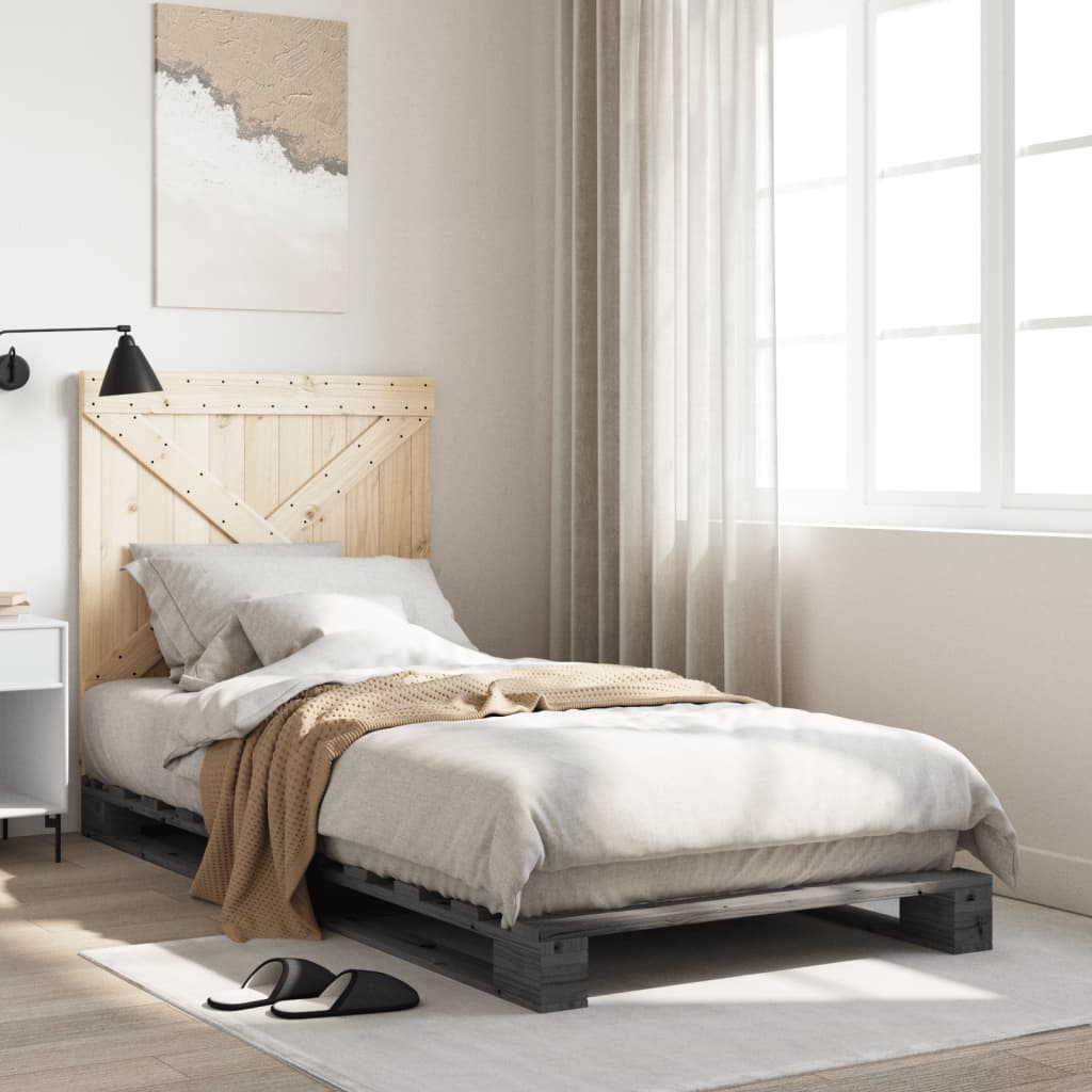 Giroletto con Testiera Grigio 90x200 cm Legno Massello di Pino