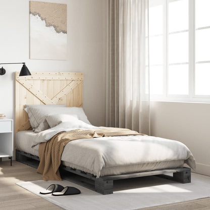 Giroletto con Testiera Grigio 90x200 cm Legno Massello di Pino