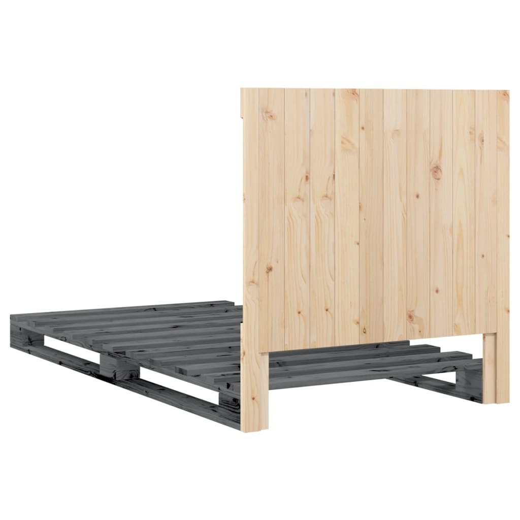 Giroletto con Testiera Grigio 100x200 cm Legno Massello di Pino