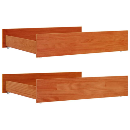 Bed Drawers 2pcs Brown Wax in Solid Pine Wood