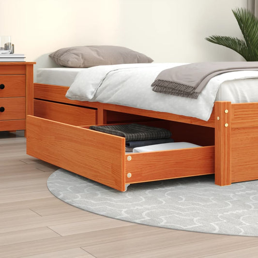 Bed Drawers 2pcs Brown Wax in Solid Pine Wood