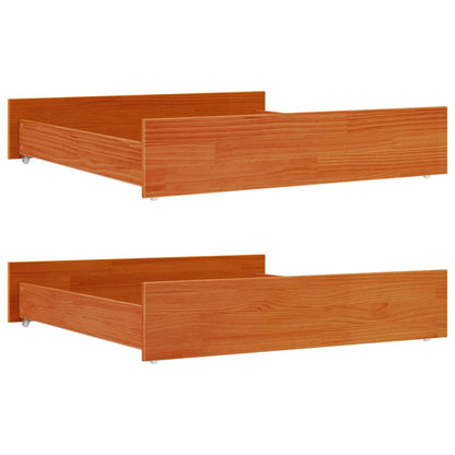 Bed Drawers 2pcs Brown Wax in Solid Pine Wood