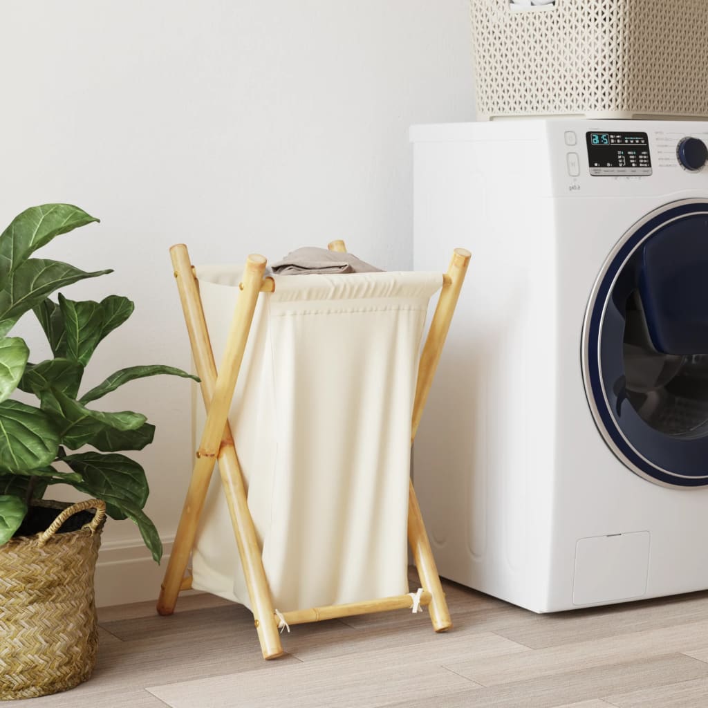 Cesto per Biancheria Bianco Crema 41,5x36x63,5 cm in Bambù | homemem39