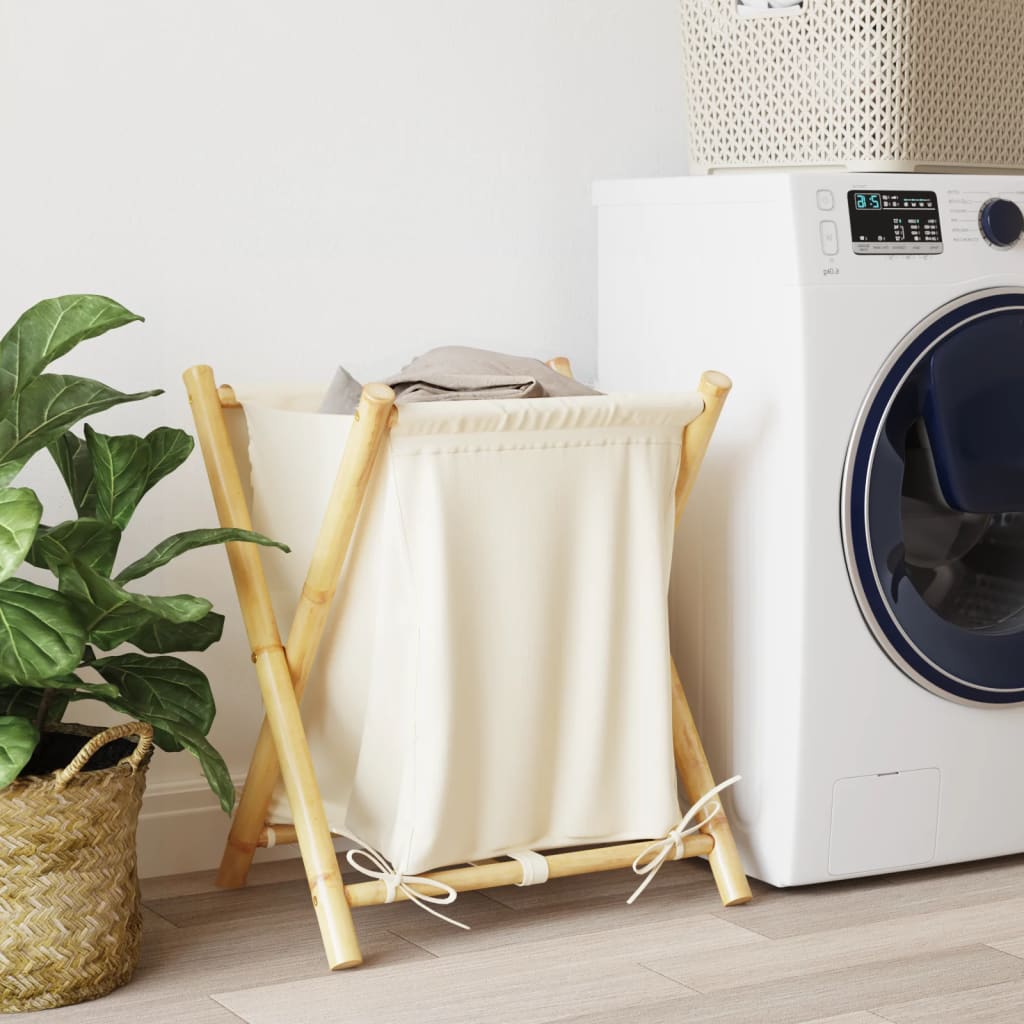Cesto per Biancheria Bianco Crema 45x55x63,5 cm in Bambù | homemem39