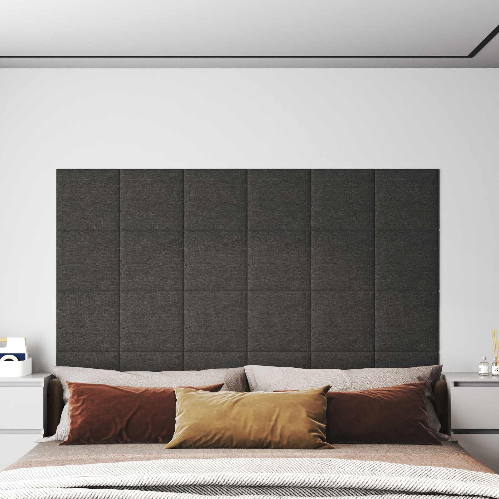 Testiera da Parete 12 pcs Grigio scuro 30 x 30 cm Tessuto | homemem39