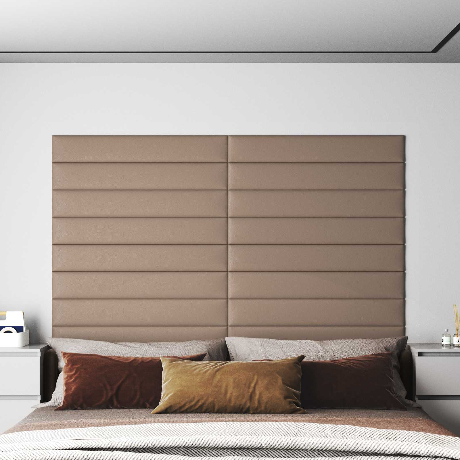 Testiera da Parete 12 pcs Cappuccino 90 x 15 cm Tessuto | homemem39