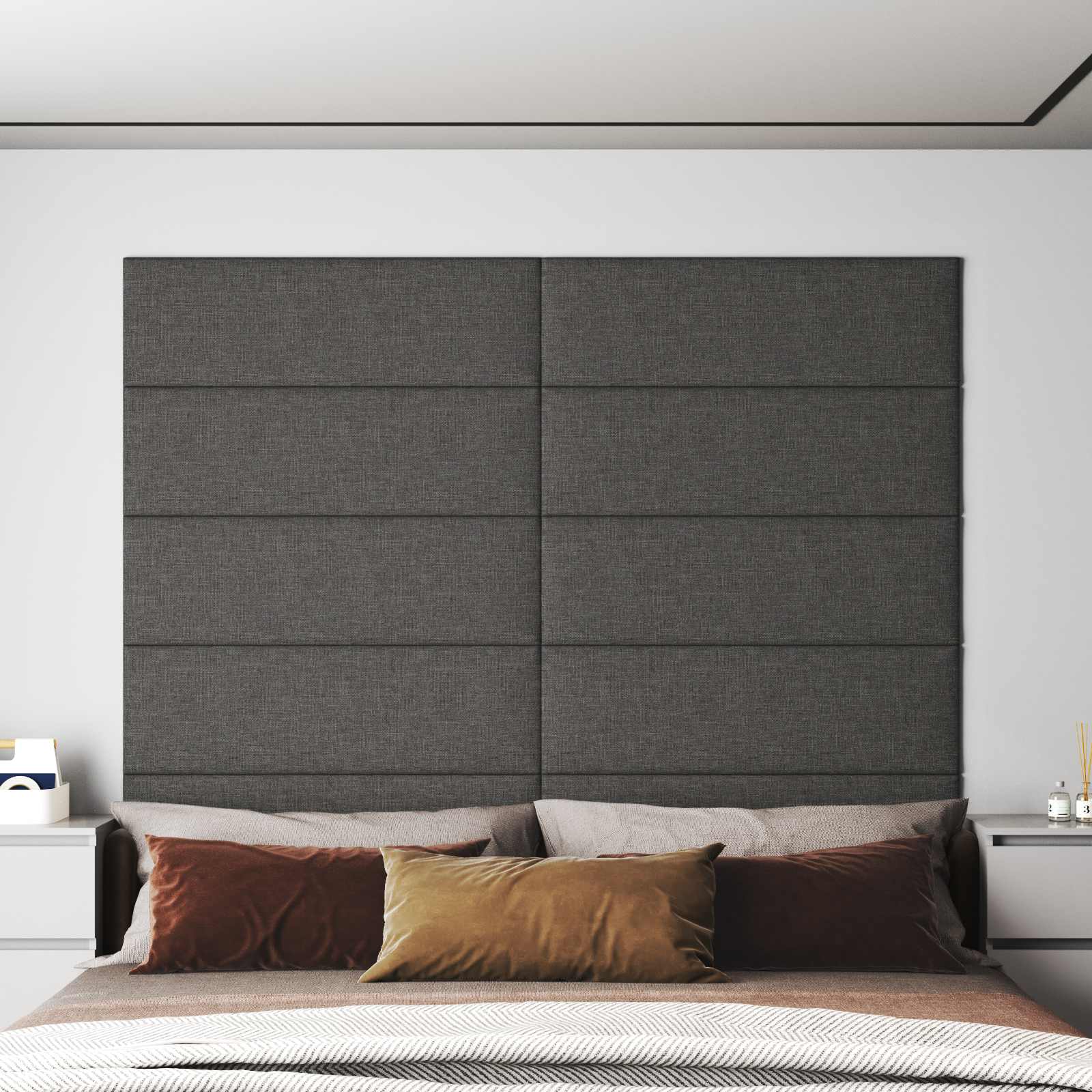 Testiera da Parete 12 pcs Grigio scuro 90 x 30 cm Tessuto | homemem39