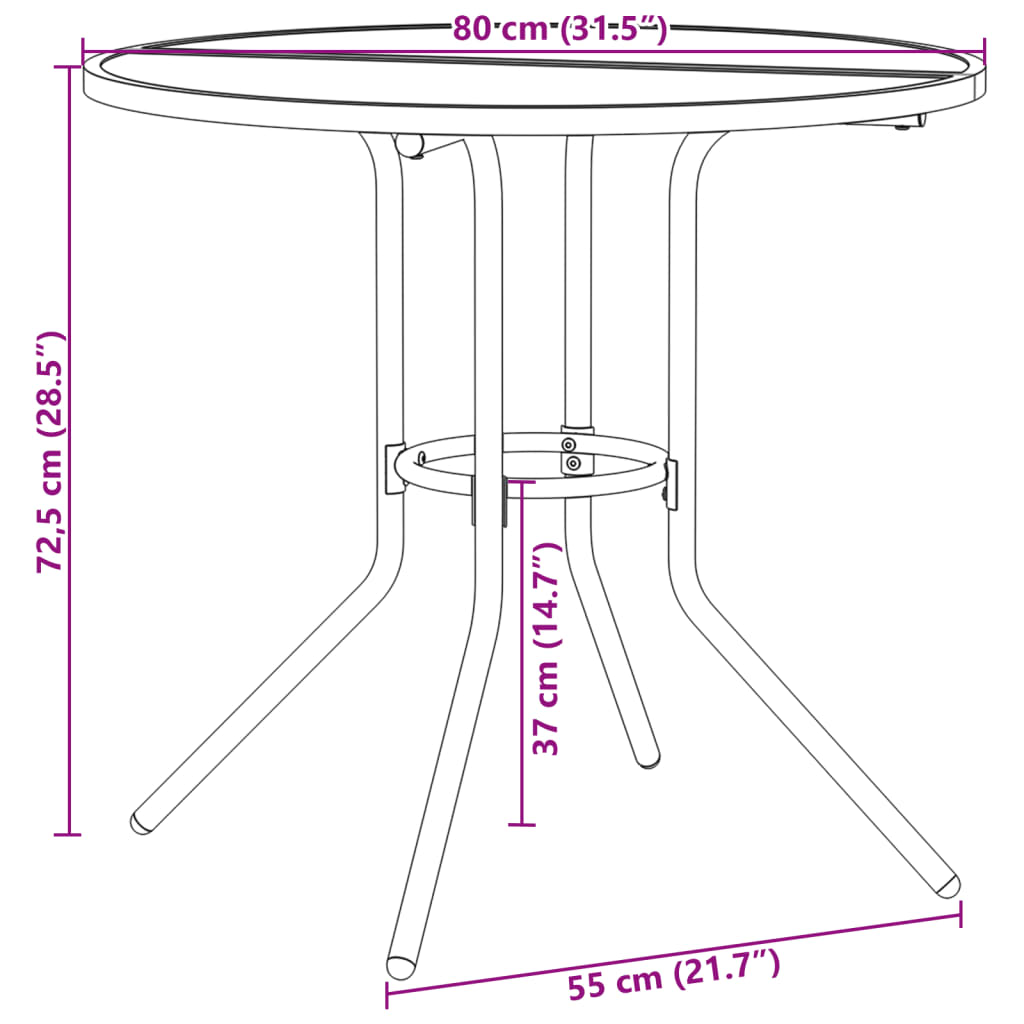 Tavolo Patio Rotondo Antracite Ø80x72,5 cm Acciaio Verniciato