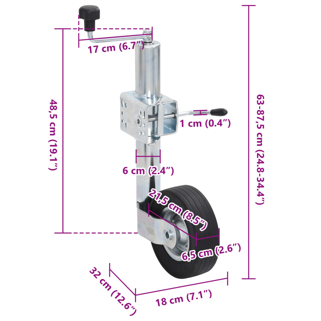Ruota Martinetto 60 mm con 2 Tubi Supporto e 3 Morsetti Divisi | homemem39