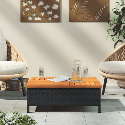 Black Garden Table 70x70x25cm in Rattan and Acacia Wood