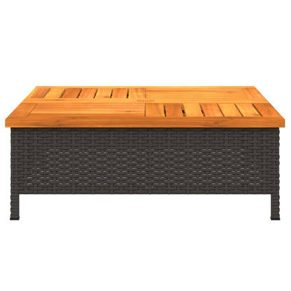 Black Garden Table 70x70x25cm in Rattan and Acacia Wood