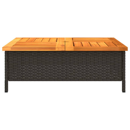 Black Garden Table 70x70x25cm in Rattan and Acacia Wood