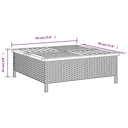 Tavolo da Giardino Nero 70x70x25cm in Rattan e Legno di Acacia