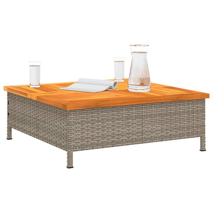 Gray Garden Table 70x70x25cm Rattan and Acacia Wood