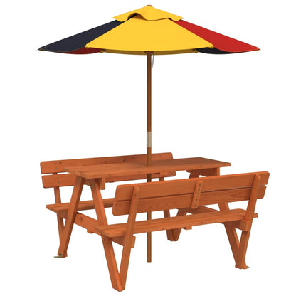 Tavolo da Picnic per 4 Bambini con Ombrellone Legno di Abete | homemem39