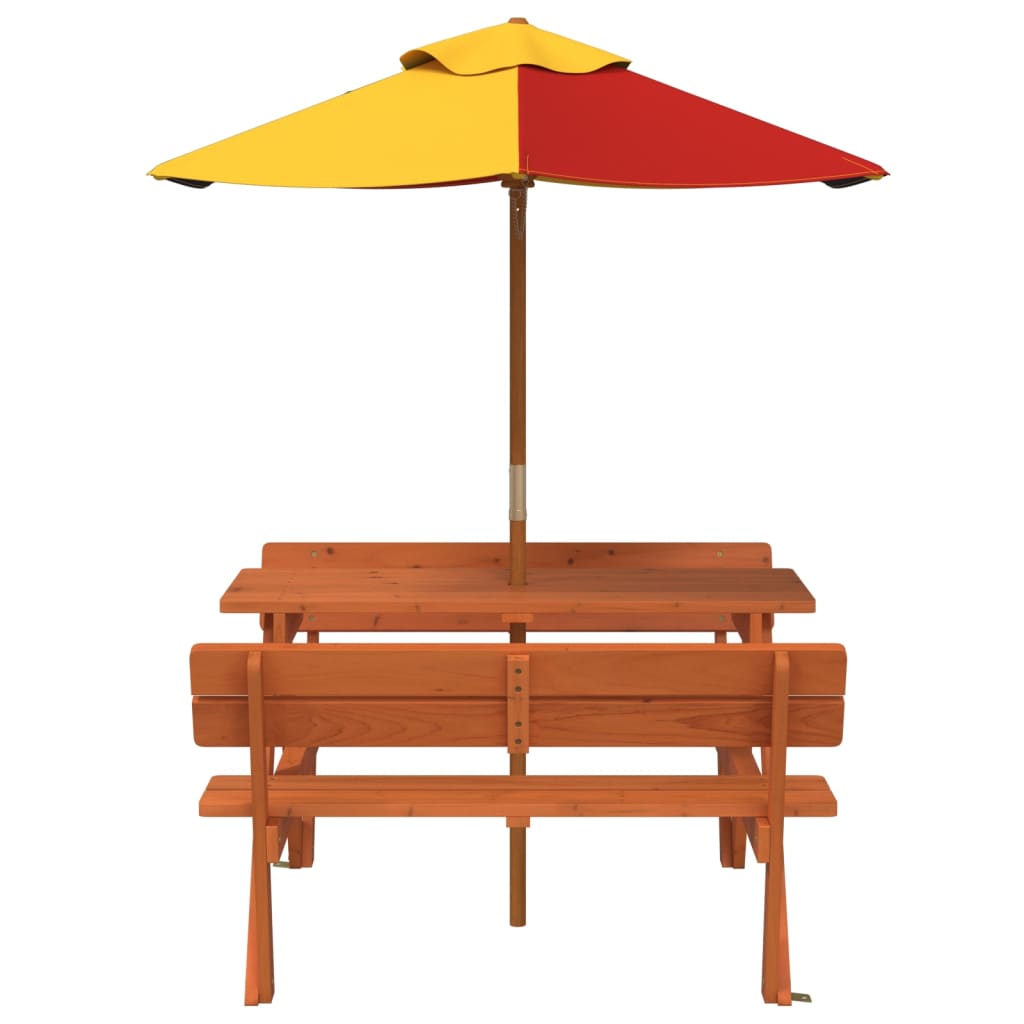 Tavolo da Picnic per 4 Bambini con Ombrellone Legno di Abete | homemem39